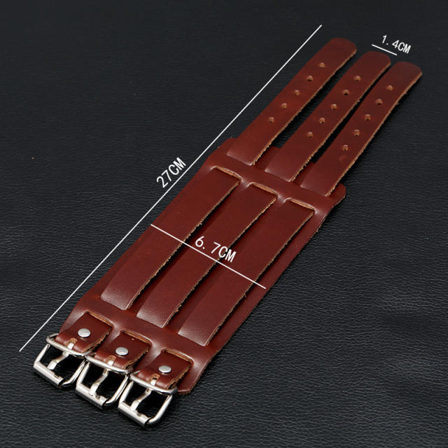 Wide leather belt buckle cuff bracelet