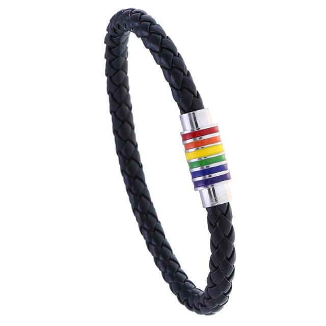 Magnetic clasp braided leather bracelet