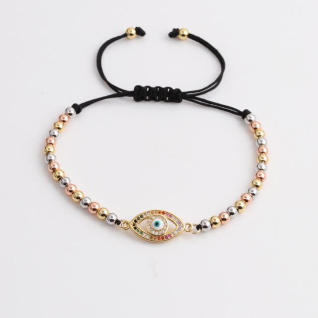 Hamsa evil eye cubic zirconia gold bead bracelet