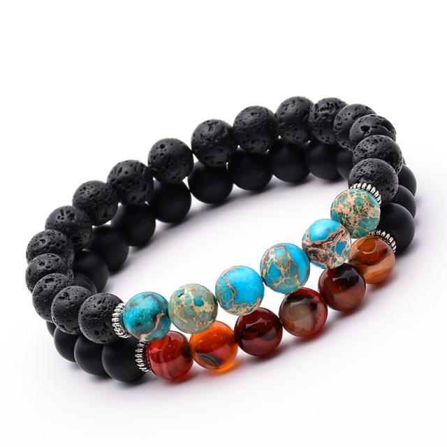 Lava turquoise agate beads bracelet