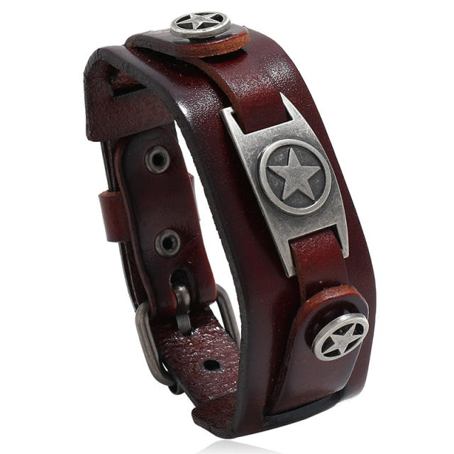Five-pointed star belt buckle leather cuff bracelet
