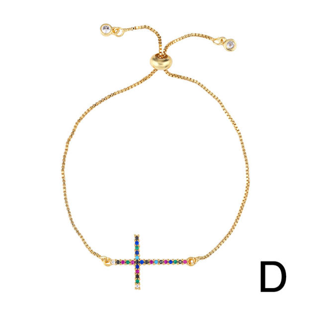 Rainbow cubic zircon cross and shell bracelet