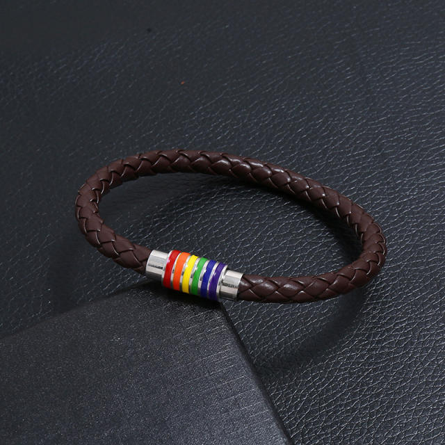 Magnetic clasp braided leather bracelet