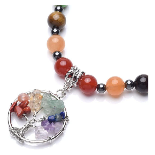 Natural stone 7 chakra bead bracelet necklace set