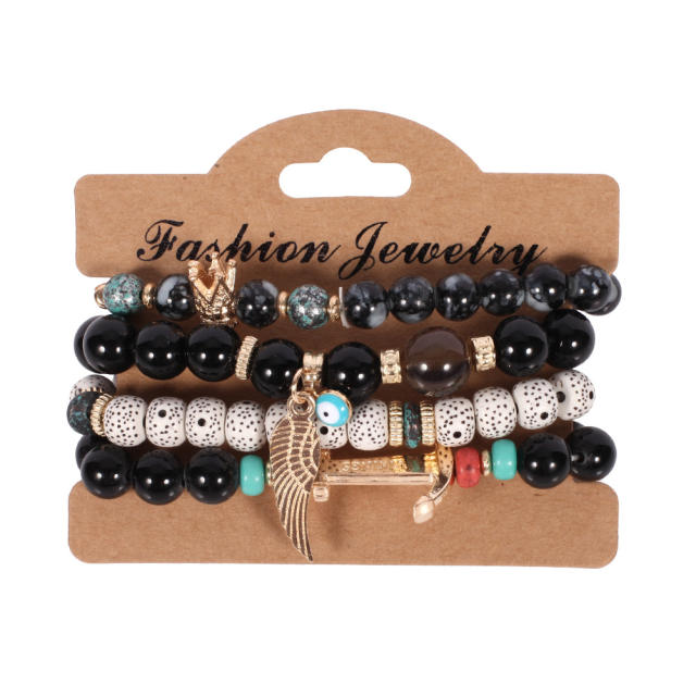 Crown wings Bohemian crystal beads multi-layer bracelet