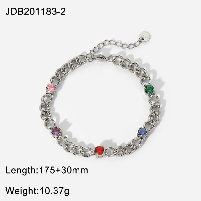 Fashion Color zircon stainless steel Cuban link chain bracelet