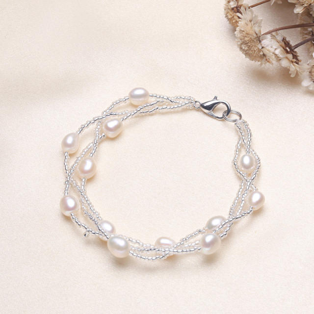 5mm multilayers freshwater pearl seed bead bracelet