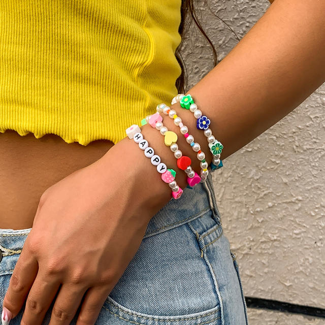 Fruit bead pearl bracelet 4 pcs set