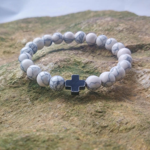 Cross lava turquoise bead bracelet