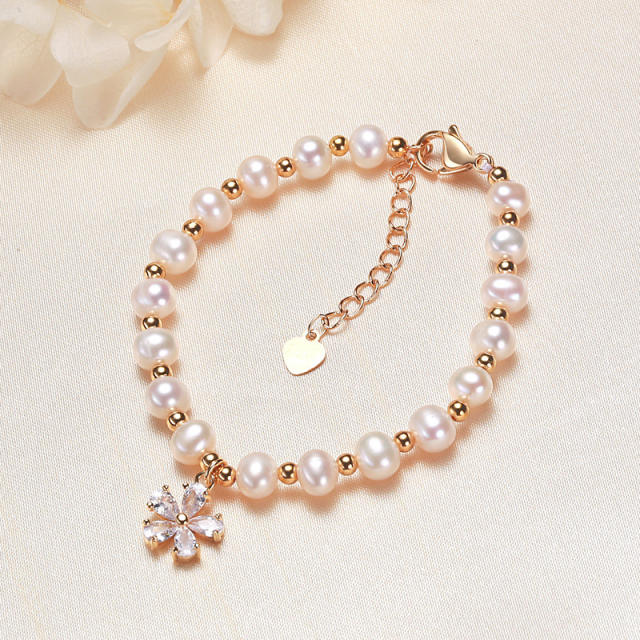 Snowflake charm freshwater baroque pearl bracelet
