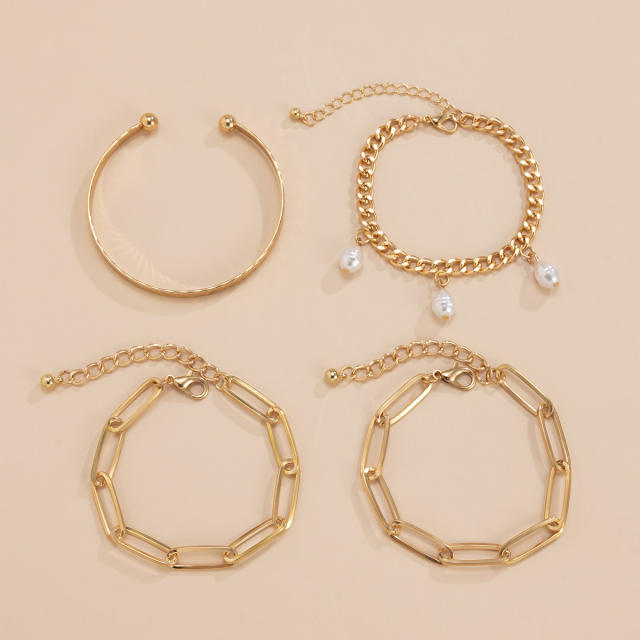 Baroque pearl charm chain bracelet 4 pcs set
