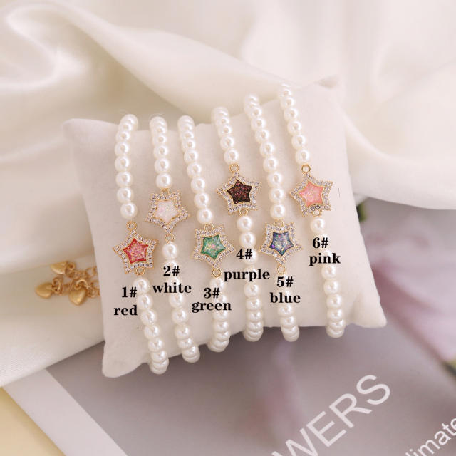 Diamond star pearl bracelet