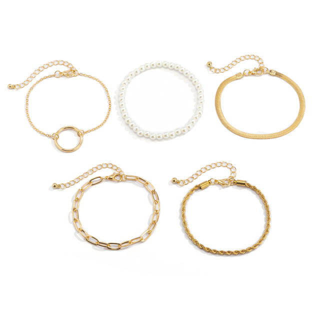 Pearl chain bracelet 5 pcs set