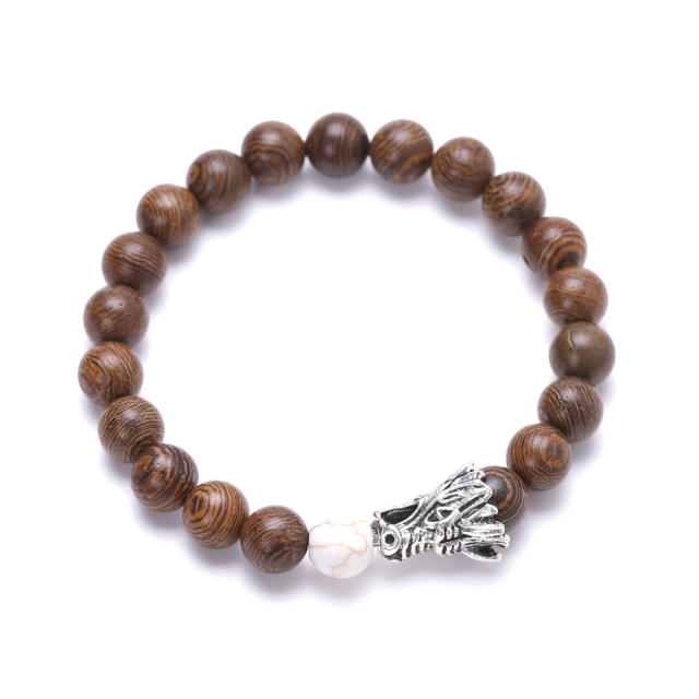 Dragon lava turquoise wood  bead bracelet