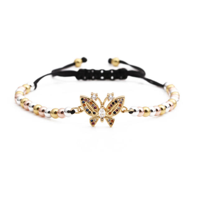 Butterfly with cubic zirconia gold bead bracelet