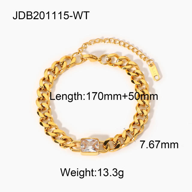 Fashion rectangle color zircon Cuban link chain bracelet