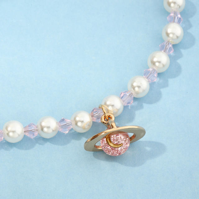 Planet charm pearl bracelet