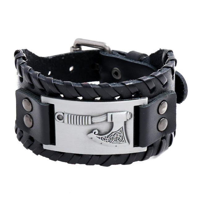 Axe braided belt buckle leather cuff bracelet