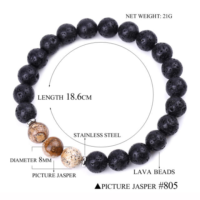 Lava Picture stone chakra bead bracelet