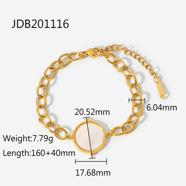 Stylish round shell stainless steel chain bracelet