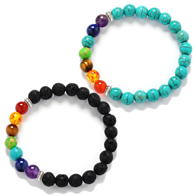 Agate turquoise Tigereye lava chakra bead bracelet