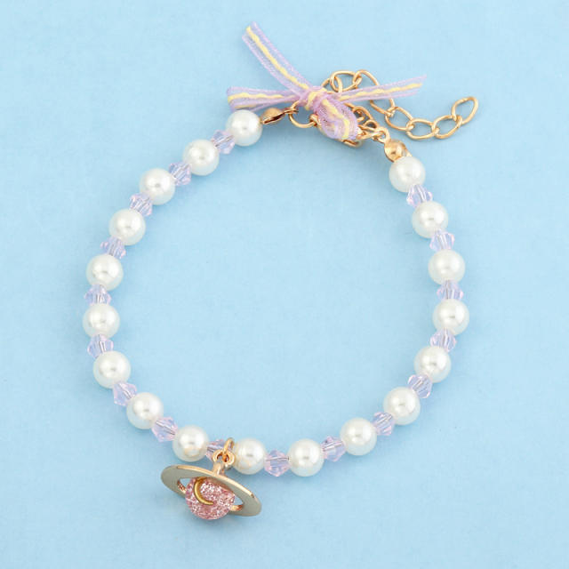 Planet charm pearl bracelet