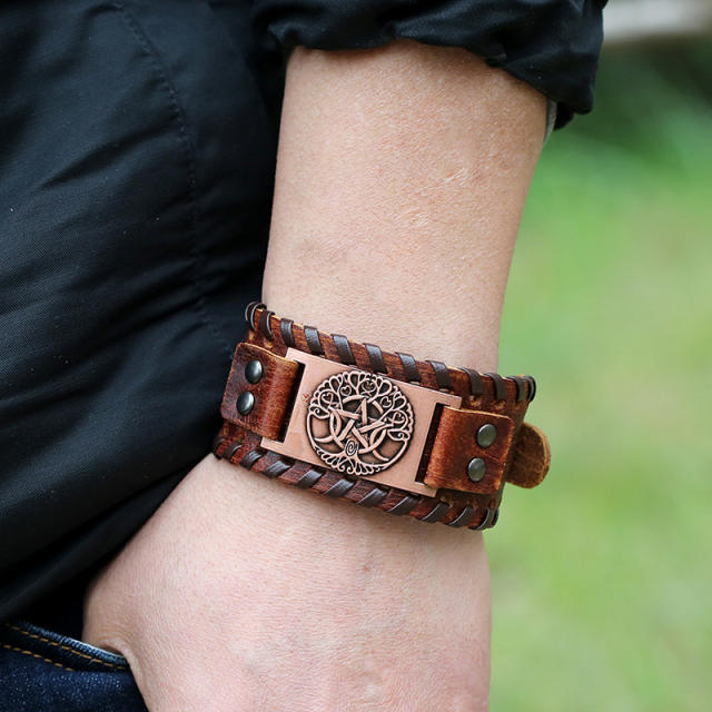 Tree of life belt buckle leather cuff bracelet