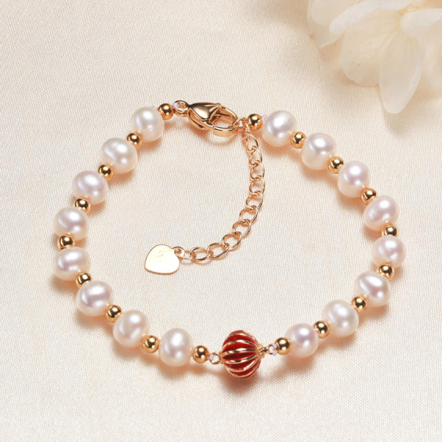 Snowflake charm freshwater baroque pearl bracelet