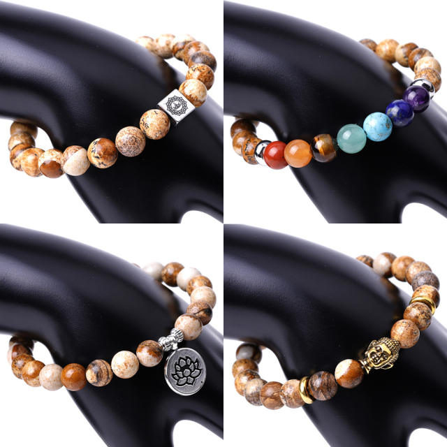 Lava Picture stone chakra bead bracelet