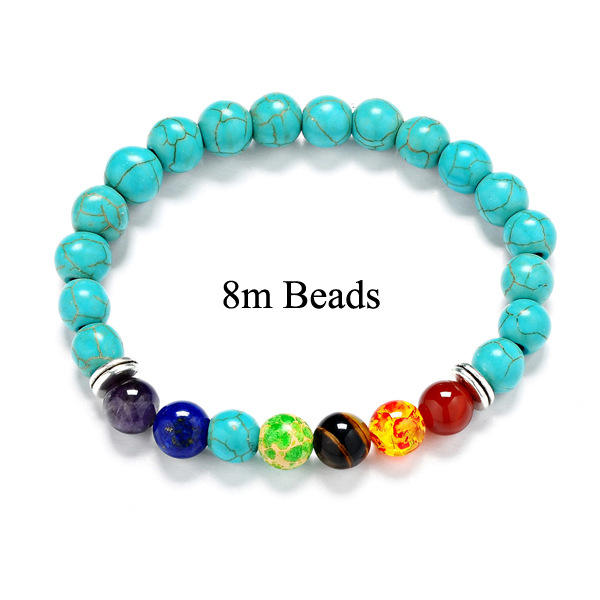 Turquoise lava agate amethyst chakra bead bracelet