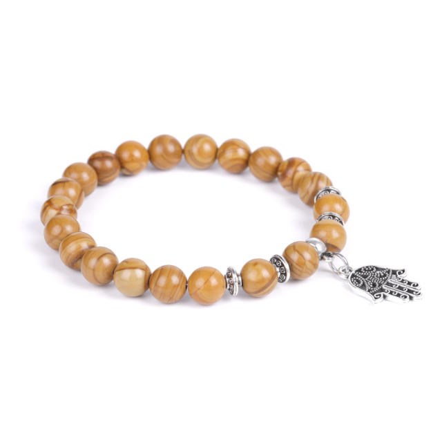 Hamsa hand wood bead bracelet