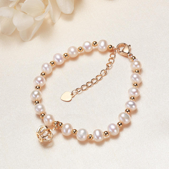 Snowflake charm freshwater baroque pearl bracelet