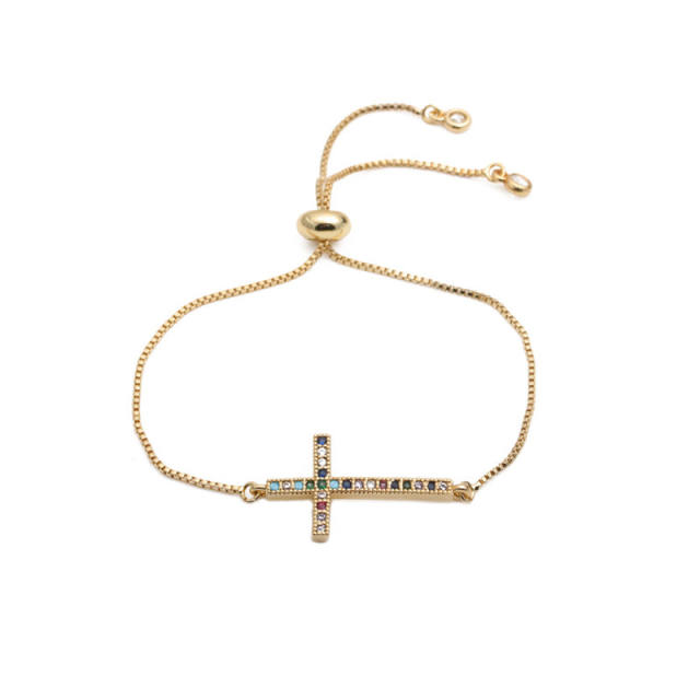 Cross with cubic zirconia gold bead bracelet