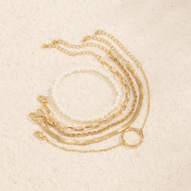 Pearl chain bracelet 5 pcs set