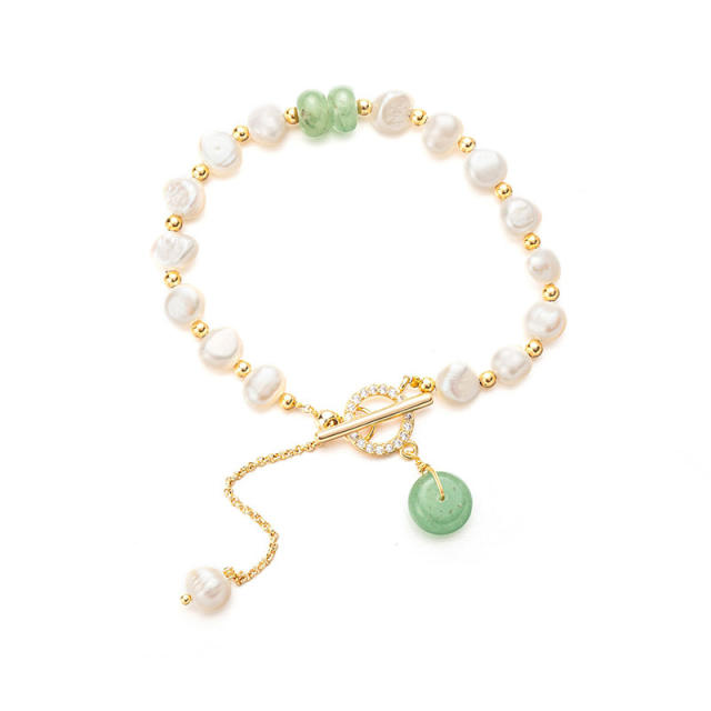 Natural pearl jade charm toggle bracelet