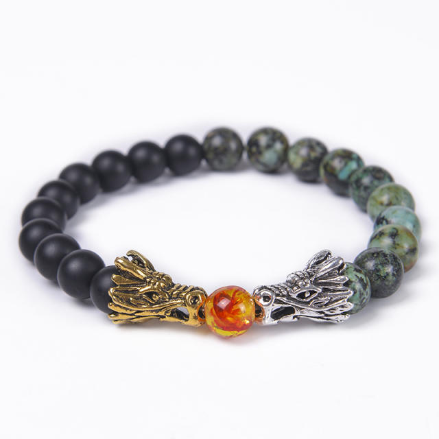 Dragon lava turquoise malachite bead bracelet