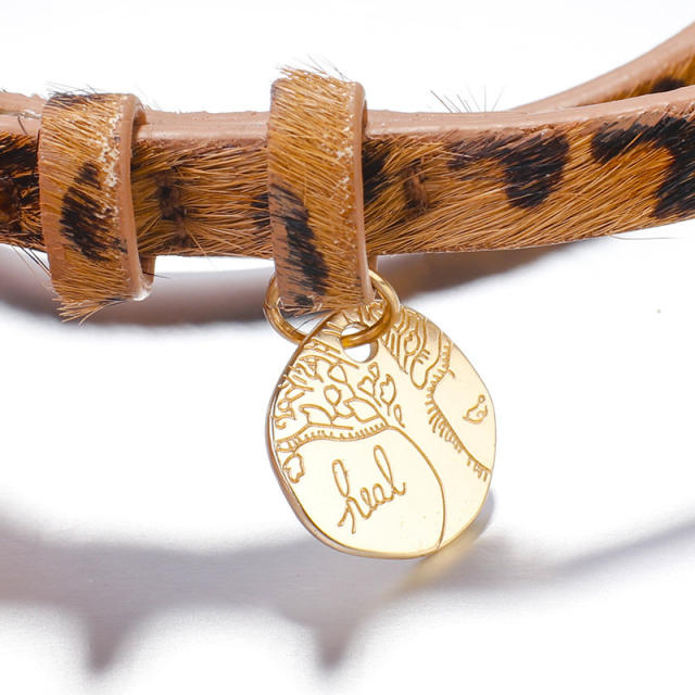 Leopard tree of life belt buckle leather bracelet