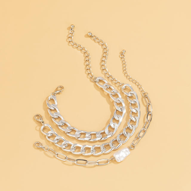 Baroque pearl chain bracelet 3 pcs set