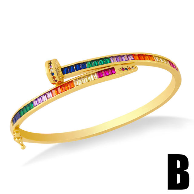 Rainbow CZ nail leopard bangle bracelet