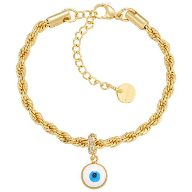 Enamel evil eye rope chain stainless steel bracelet