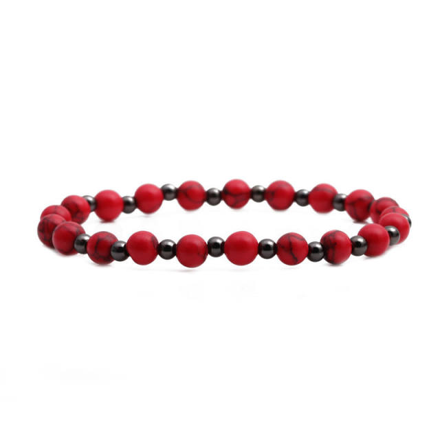 6mm Red turquoise LOVE gold bead bracelet set