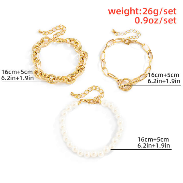 Pearl toggle chain bracelet 3 pcs set