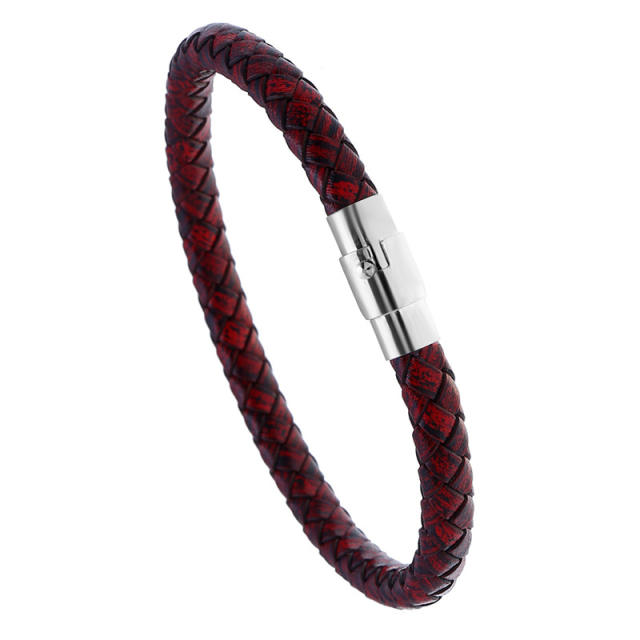 Magnetic clasp braided leather bracelet