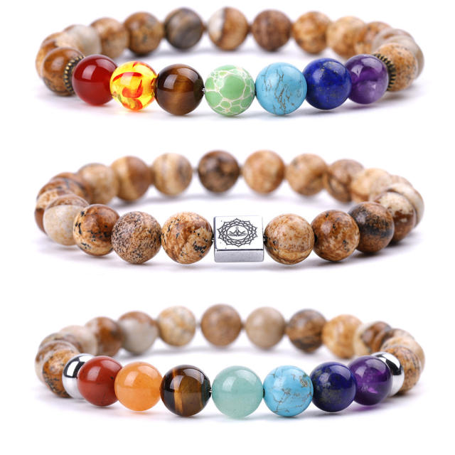 Lava Picture stone chakra bead bracelet