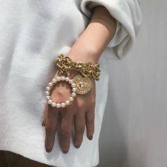 Pearl charm chain bracelet  2 pcs set