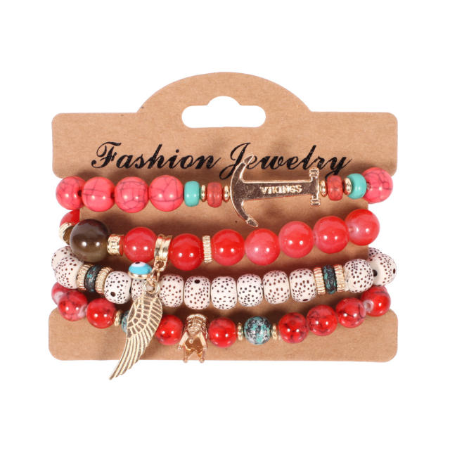 Crown wings Bohemian crystal beads multi-layer bracelet