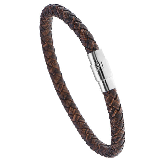 Magnetic clasp braided leather bracelet