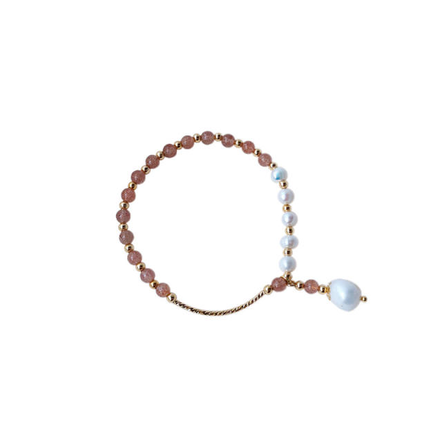 Strawberry rose quartz natural pearl bracelet