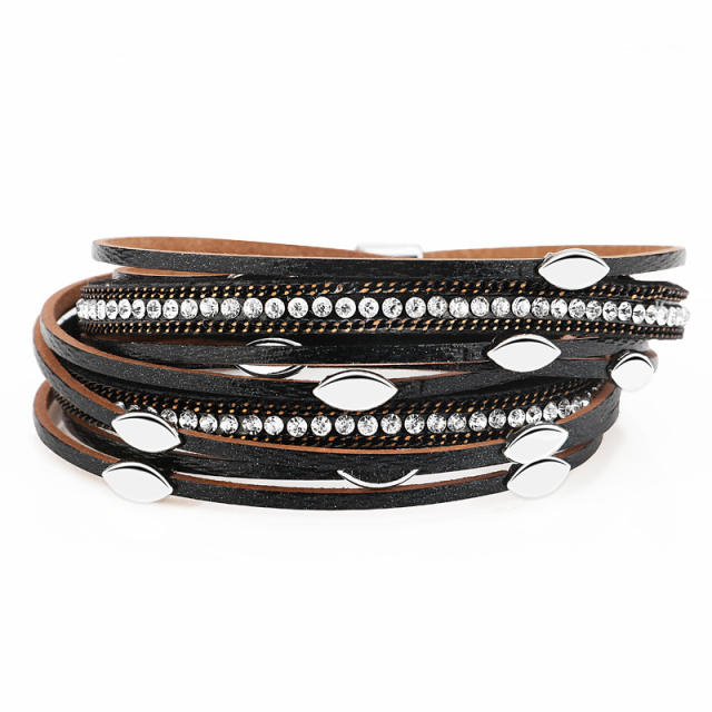Women's multilayers leather wrap cuff bracelet