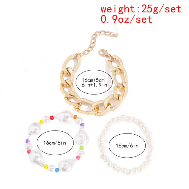 Baroque pearl chain bracelet 3 pcs set